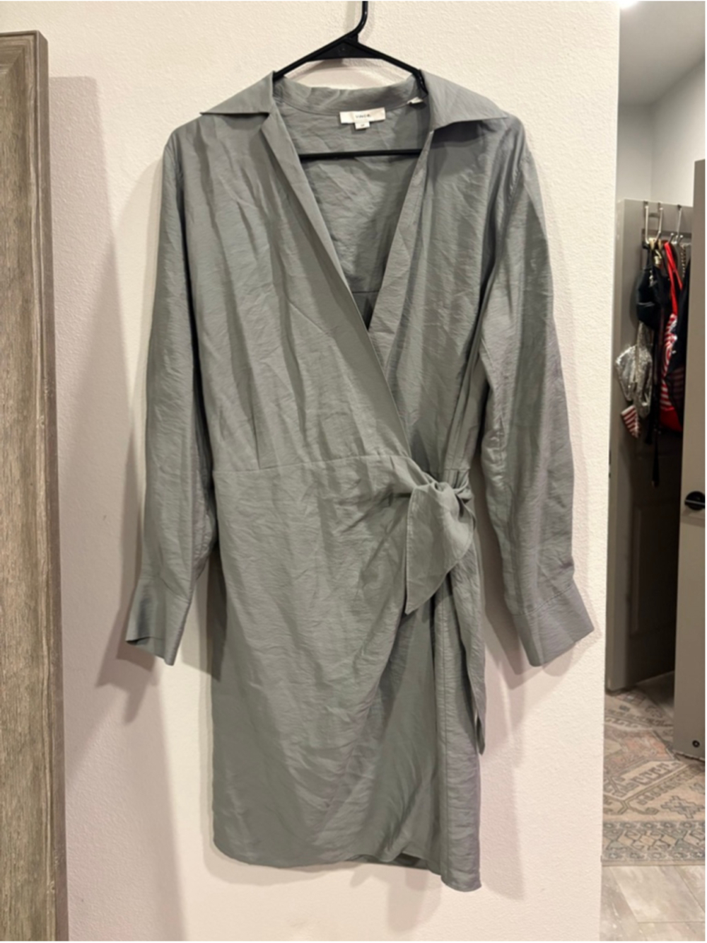 Vince Wrap Front Long Sleeve Shirtdress Celadon Green Mini Size S Quiet Lux